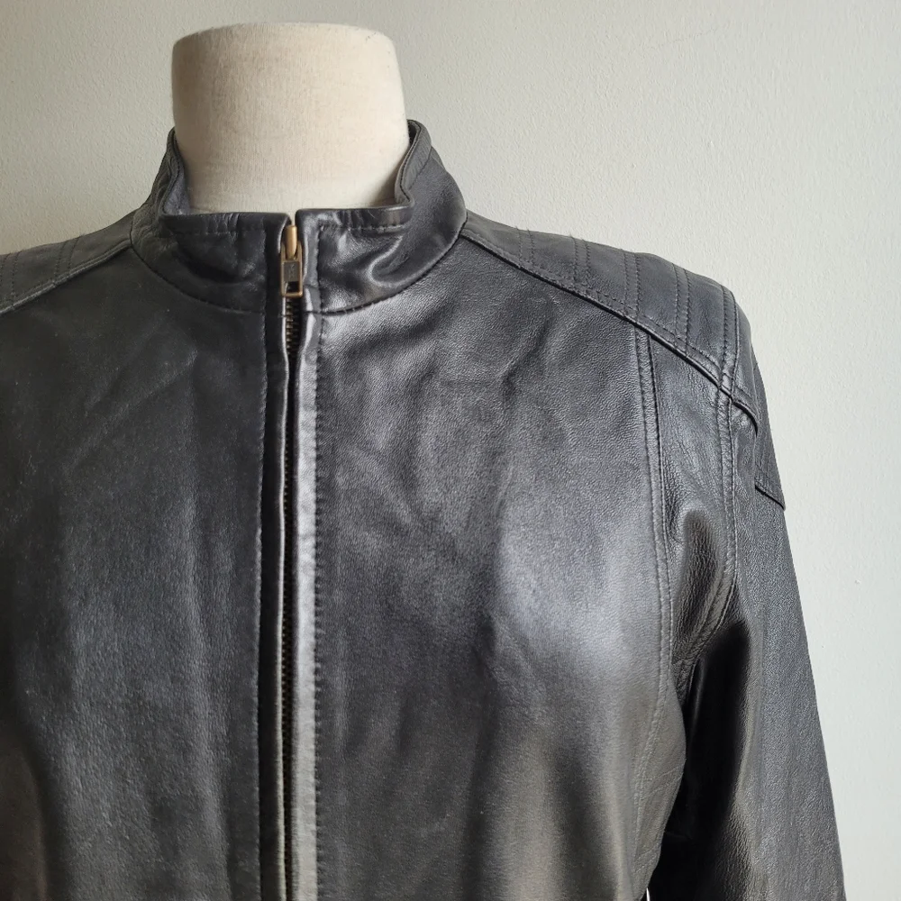 100% Genuine Leather Moto Biker Jacket Black Large - Picture 11 of 15